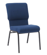 Indigo Fabric Church Chair with Cut-Away Back 18.5" Wide Silver Vein Steel Frame