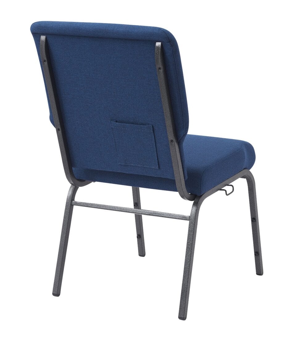 Chivari Indigo Fabric Church Chair with Cut-Away Back 18.5