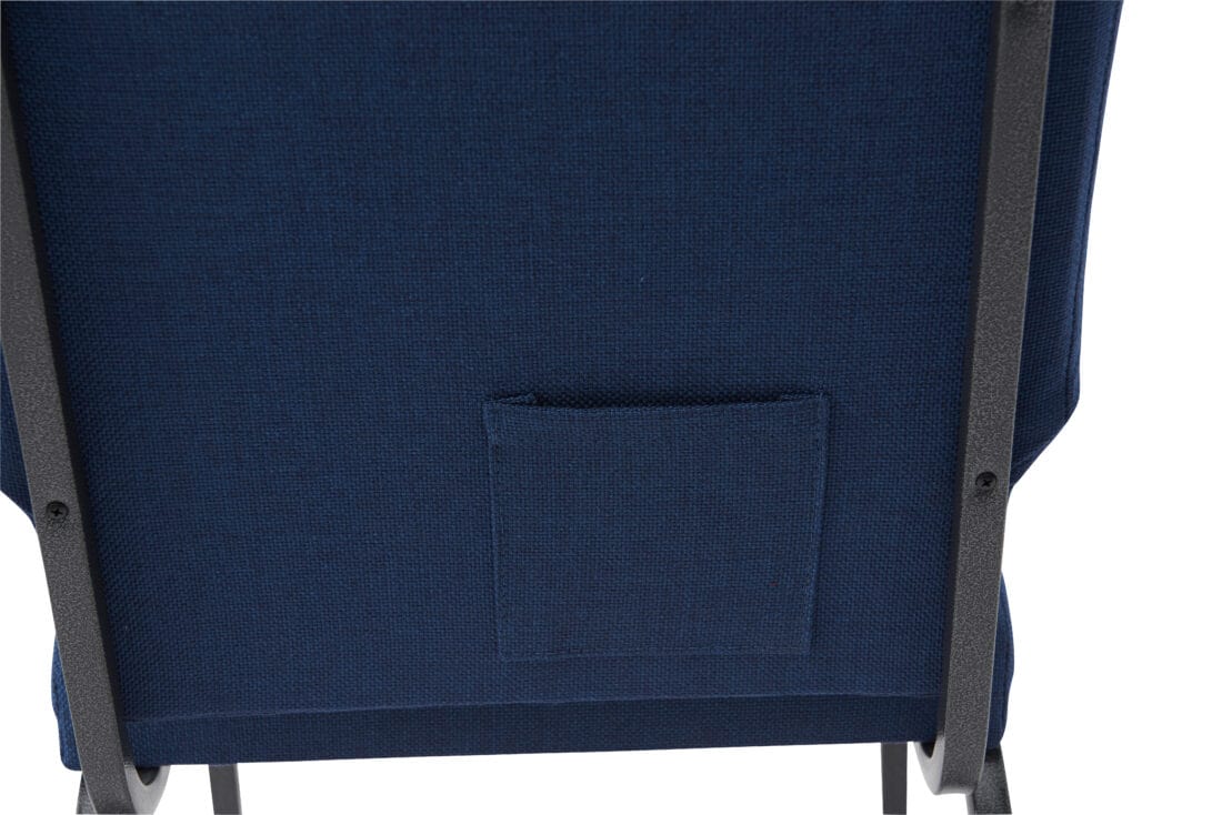 Chivari Indigo Fabric Church Chair with Cut-Away Back 18.5