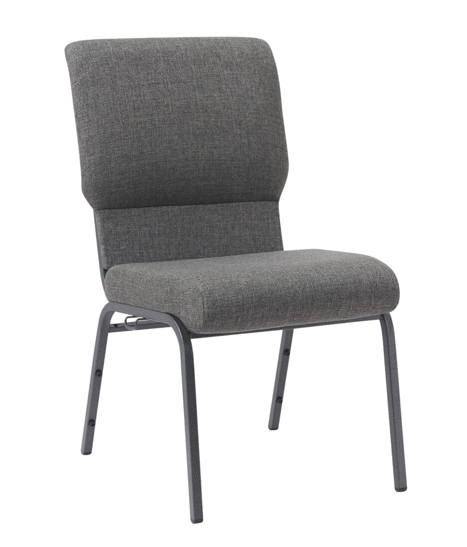 Chivari Gray Fabric Church Chair with Cut-Away Back 18.5" Wide Silver Vein Steel Frame CH18GRSV-ZF-T