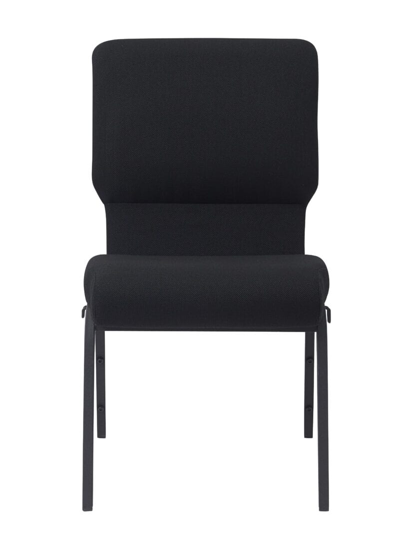 Chivari Black Fabric Church Chair with Cut-Away Back 18.5" Wide Black Steel Frame CH18BB-ZF-T