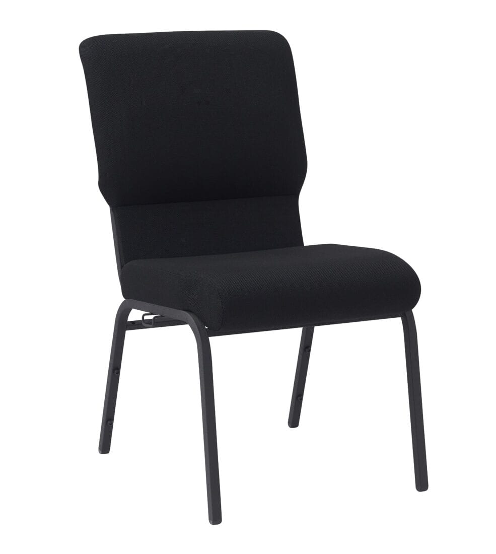 Chivari Black Fabric Church Chair with Cut-Away Back 18.5" Wide Black Steel Frame CH18BB-ZF-T