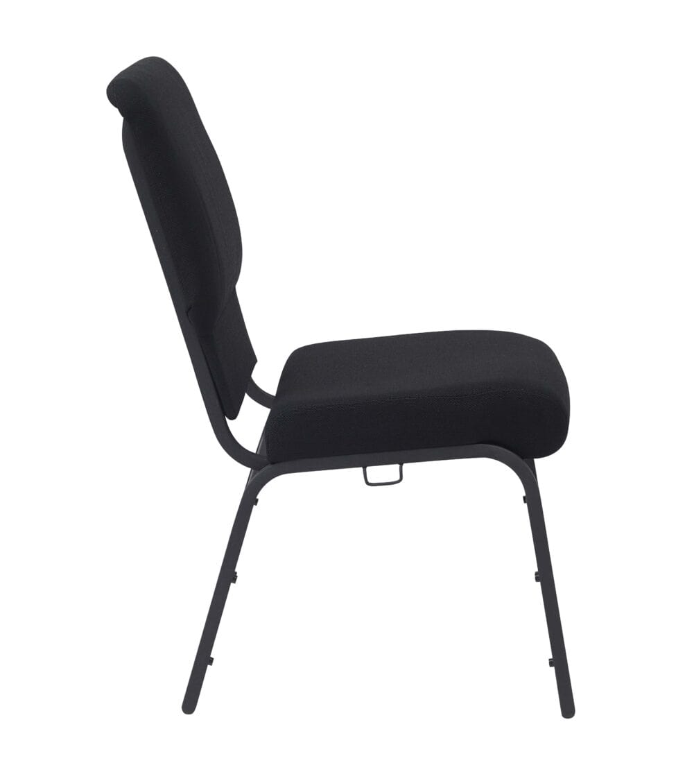 Chivari Black Fabric Church Chair with Cut-Away Back 18.5" Wide Black Steel Frame CH18BB-ZF-T
