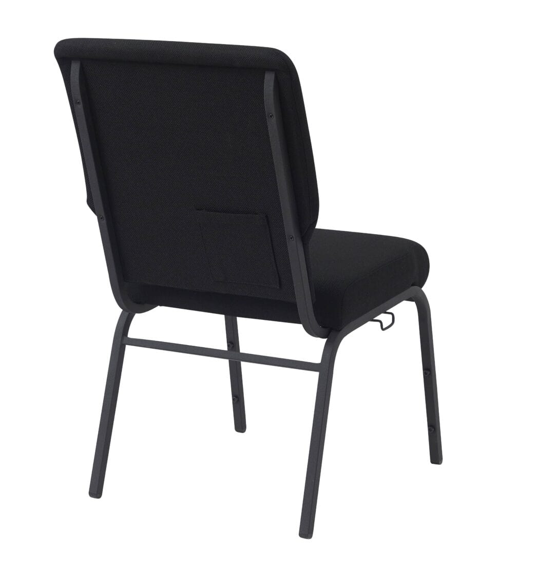 Chivari Black Fabric Church Chair with Cut-Away Back 18.5" Wide Black Steel Frame CH18BB-ZF-T