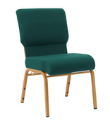 Green Fabric Church Chair with Cut-Away Back 20.5" Wide Gold Steel Frame