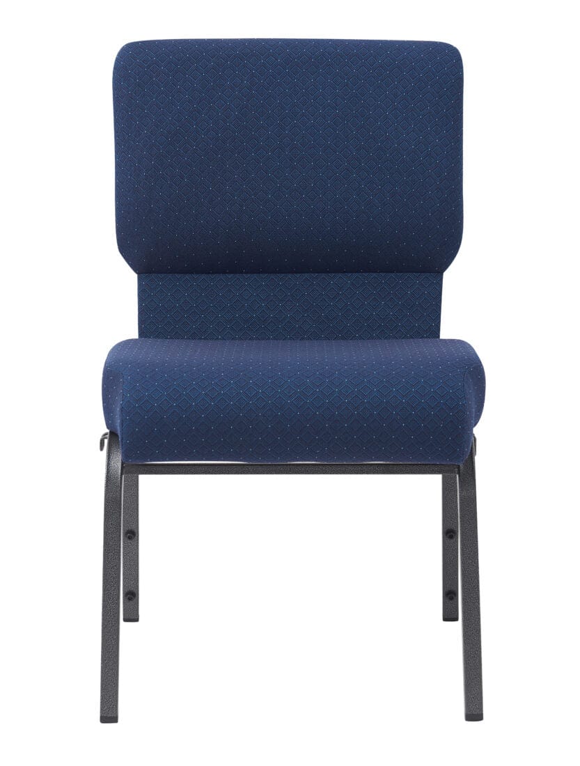 Chivari Cobalt Blue Church Chair with White Dot Fabric Cut-Away Back 20.5" Wide Silver Vein Steel Frame CH20BLSV-ZF-T