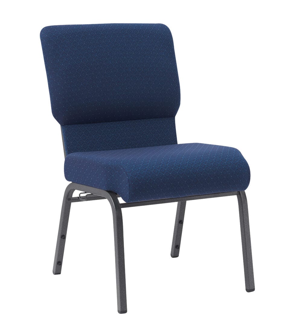 Chivari Cobalt Blue Church Chair with White Dot Fabric Cut-Away Back 20.5" Wide Silver Vein Steel Frame CH20BLSV-ZF-T