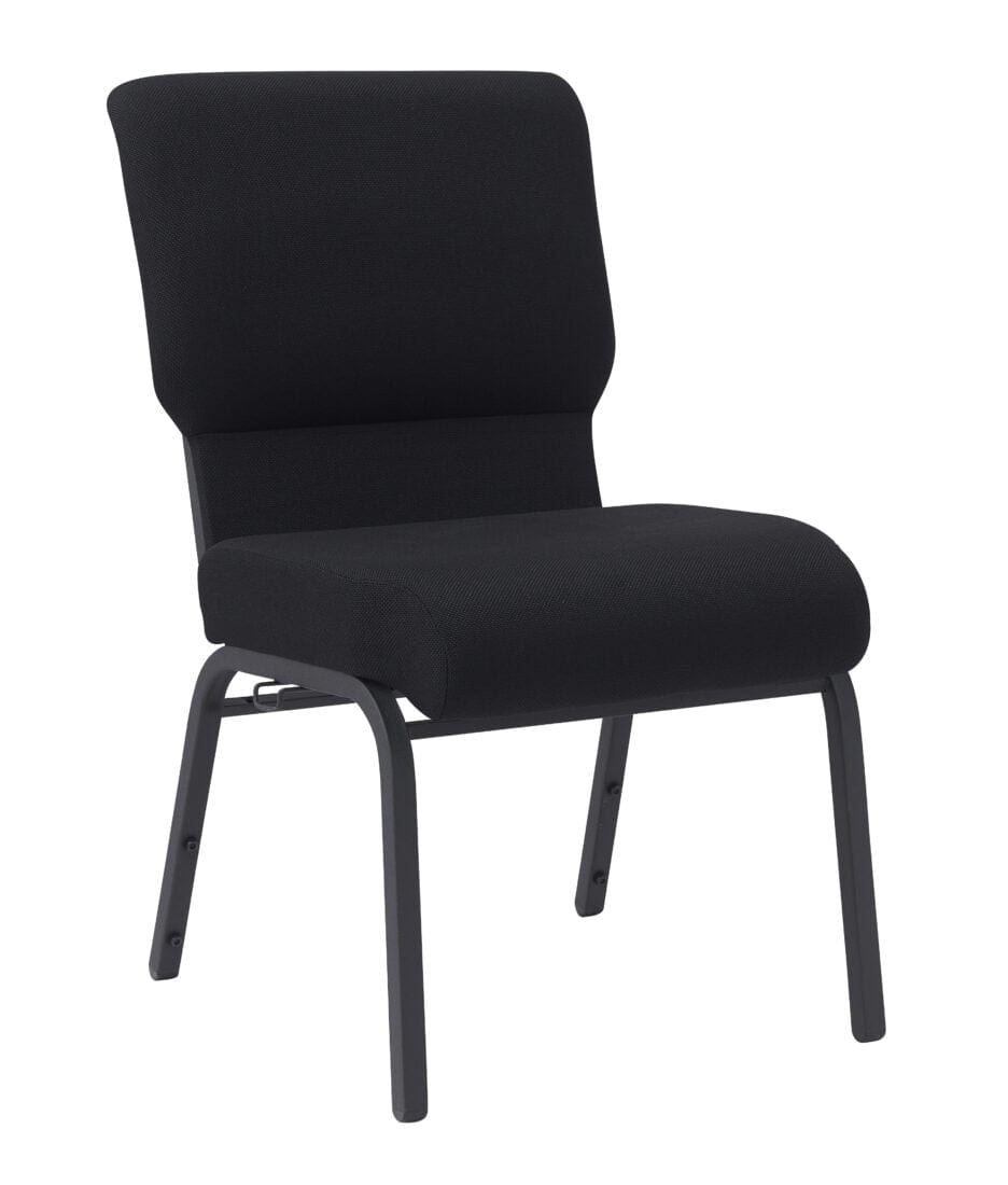 Chivari Black Fabric Church Chair with Cut-Away Back 20.5" Wide Black Steel Frame CH20BB-ZF-T