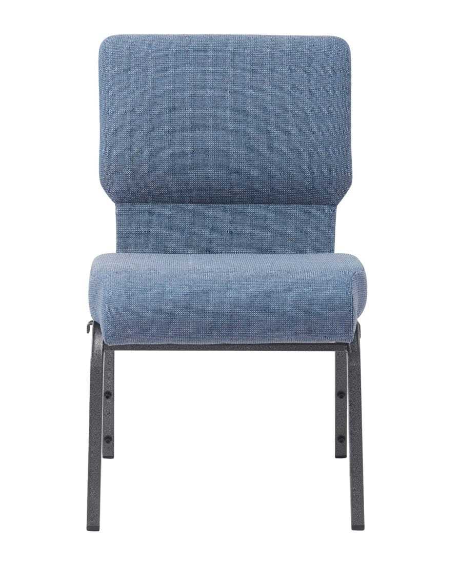 Chivari Light Blue Fabric Church Chair with Cut-Away Back 20.5" Wide Silver Vein Steel Frame CH20LBLSV-ZF-T