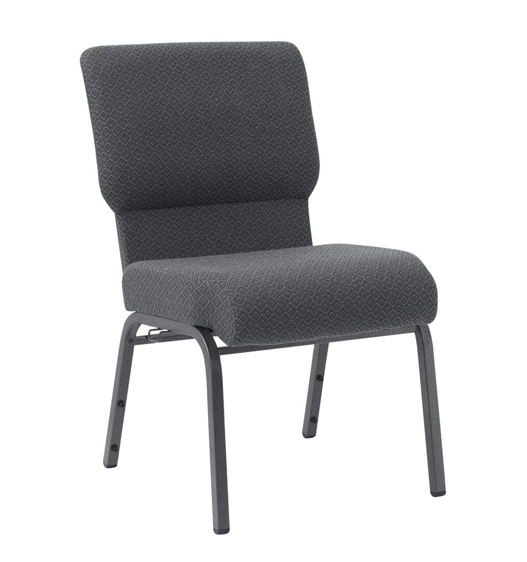 Chivari Dark Gray Fabric Church Chair with Cut-Away Back 20.5" Wide Silver Vein Steel Frame CH20DGRSV-ZF-T