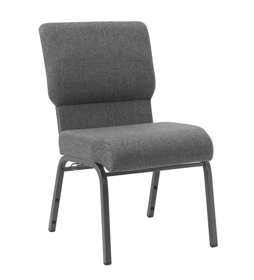 Chivari Gray Fabric Church Chair with Cut-Away Back 20.5" Wide Silver Vein Steel Frame CH20GRSV-ZF-T