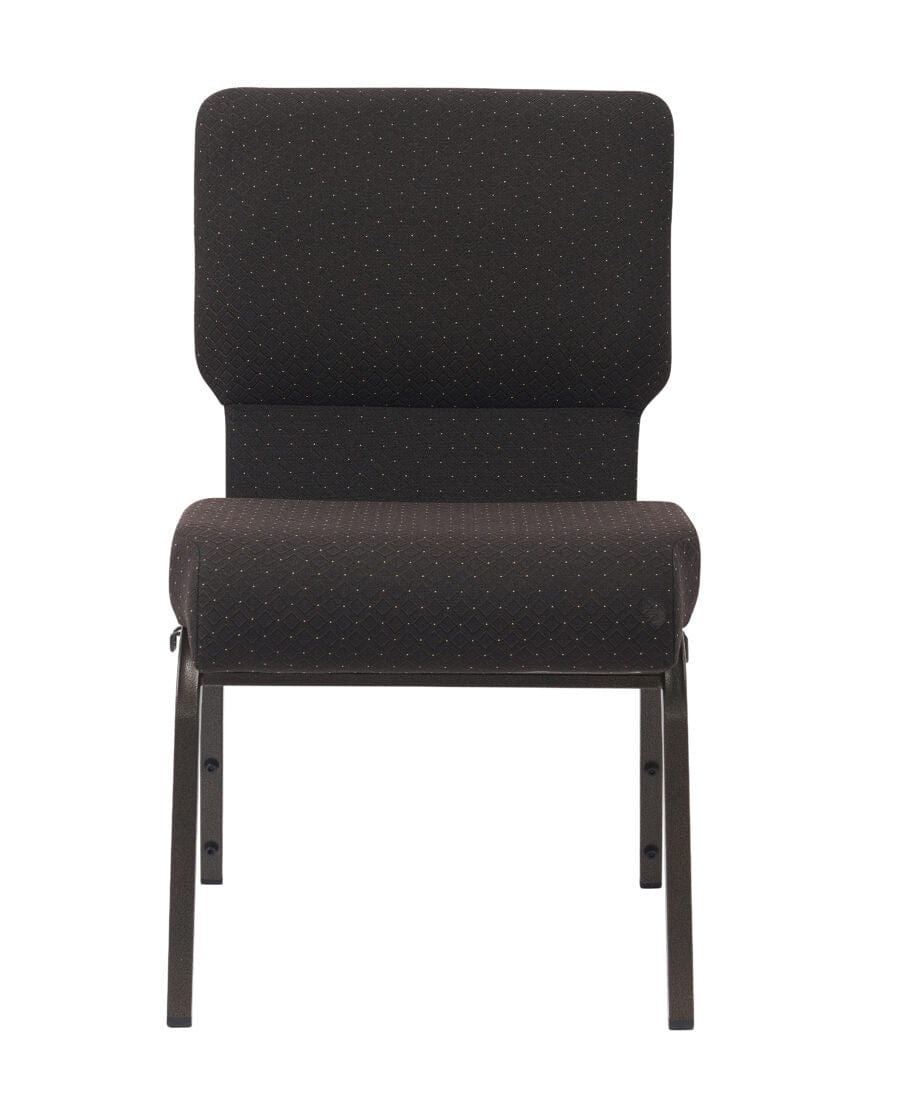 Chivari Walnut Church Chair with White Dot Fabric Cut-Away Back 20.5" Wide Gold Vein Steel Frame CH20WDGV-ZF-T