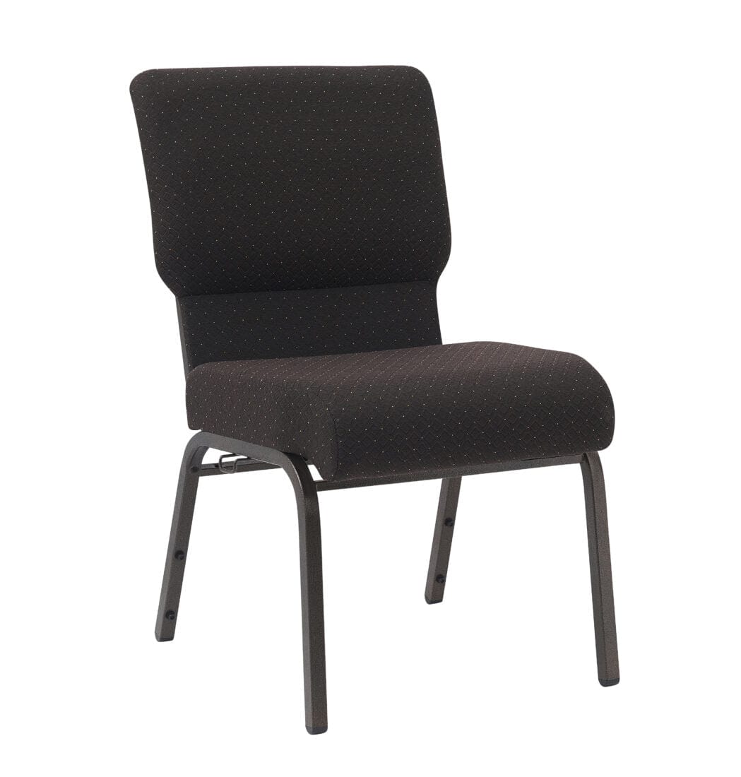 Chivari Walnut Church Chair with White Dot Fabric Cut-Away Back 20.5" Wide Gold Vein Steel Frame CH20WDGV-ZF-T