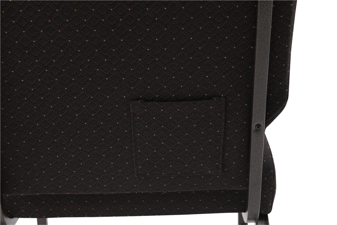 Chivari Walnut Church Chair with White Dot Fabric Cut-Away Back 20.5" Wide Gold Vein Steel Frame CH20WDGV-ZF-T