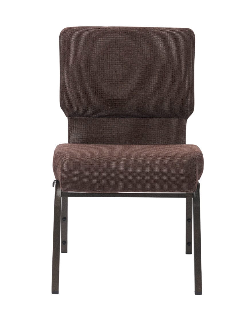 Chivari Espresso Fabric Church Chair with Cut-Away Back 20.5" Wide Gold Vein Steel Frame CH20EGV-ZF-T