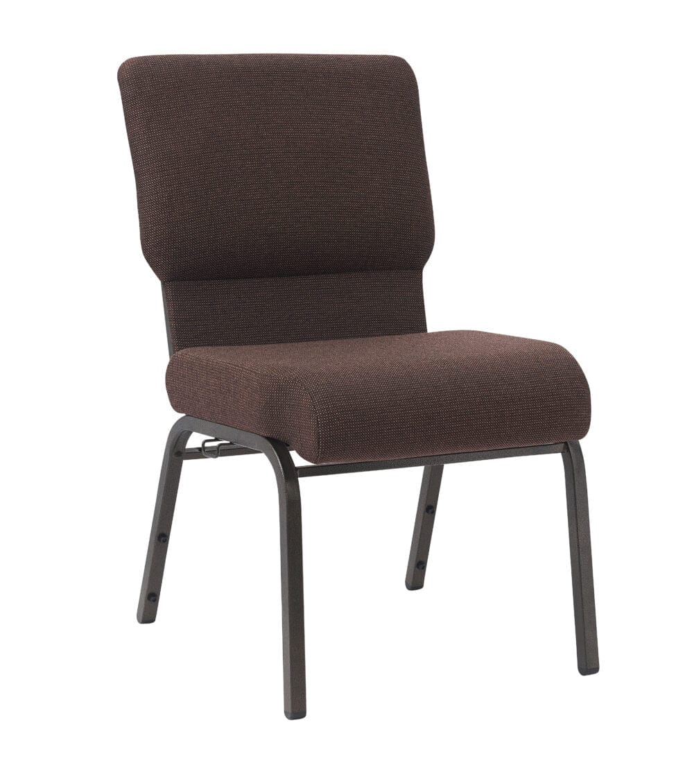 Chivari Espresso Fabric Church Chair with Cut-Away Back 20.5" Wide Gold Vein Steel Frame CH20EGV-ZF-T