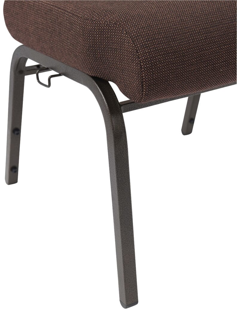 Chivari Espresso Fabric Church Chair with Cut-Away Back 20.5" Wide Gold Vein Steel Frame CH20EGV-ZF-T