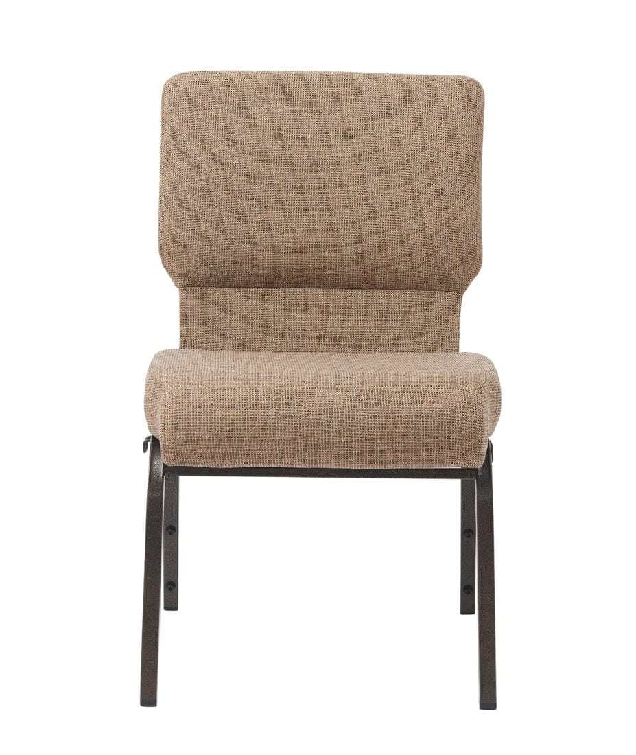 Chivari Tan Fabric Church Chair with Cut-Away Back 20.5" Wide Gold Vein Steel Frame CH20TGV-ZF-T