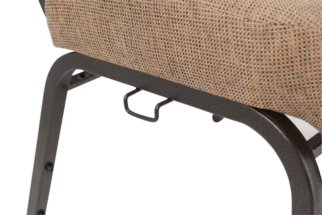 Chivari Tan Fabric Church Chair with Cut-Away Back 20.5" Wide Gold Vein Steel Frame CH20TGV-ZF-T