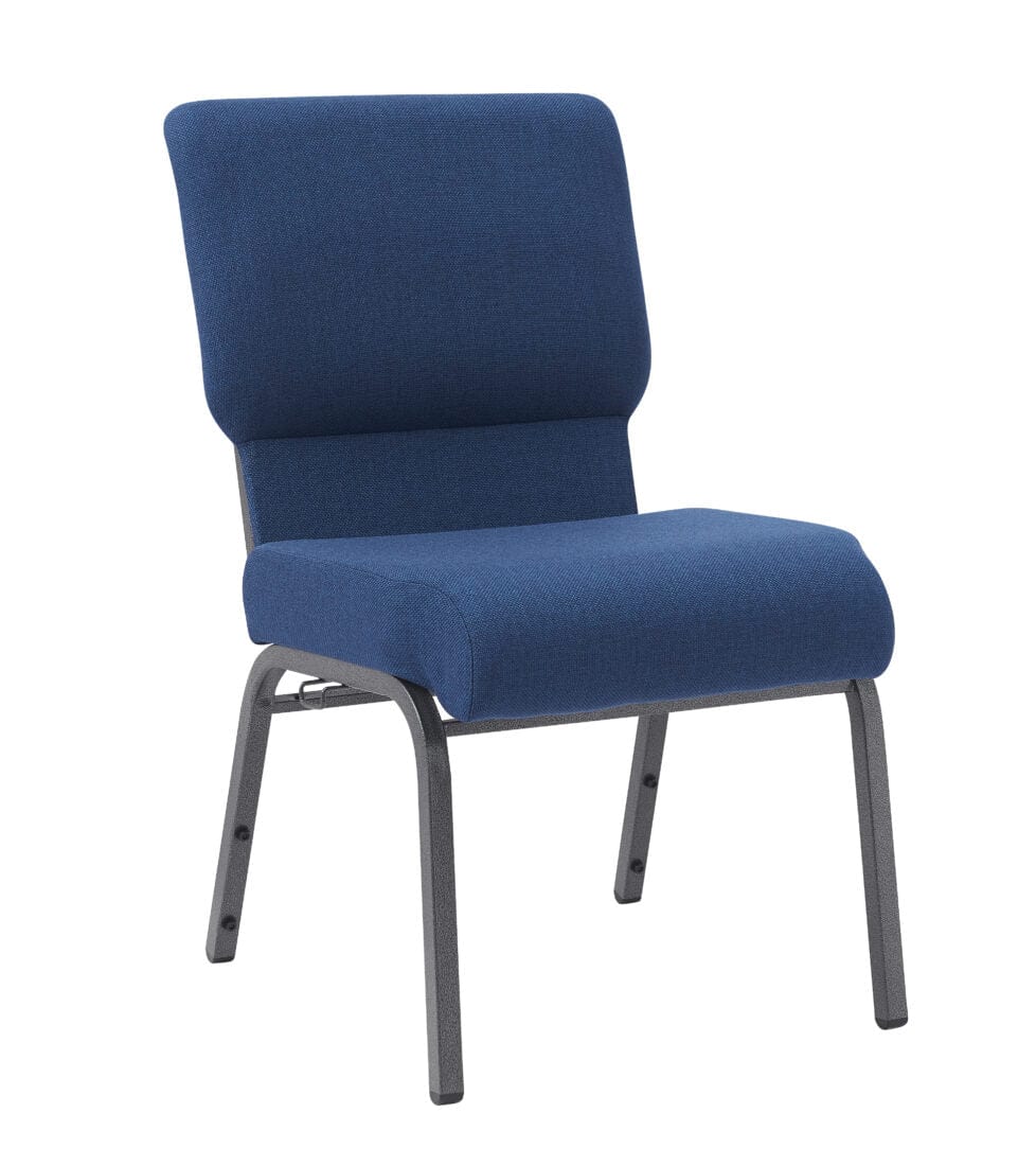 Chivari Indigo Fabric Church Chair with Cut-Away Back 20.5" Wide Silver Vein Steel Frame CH20IMSV-ZF-T