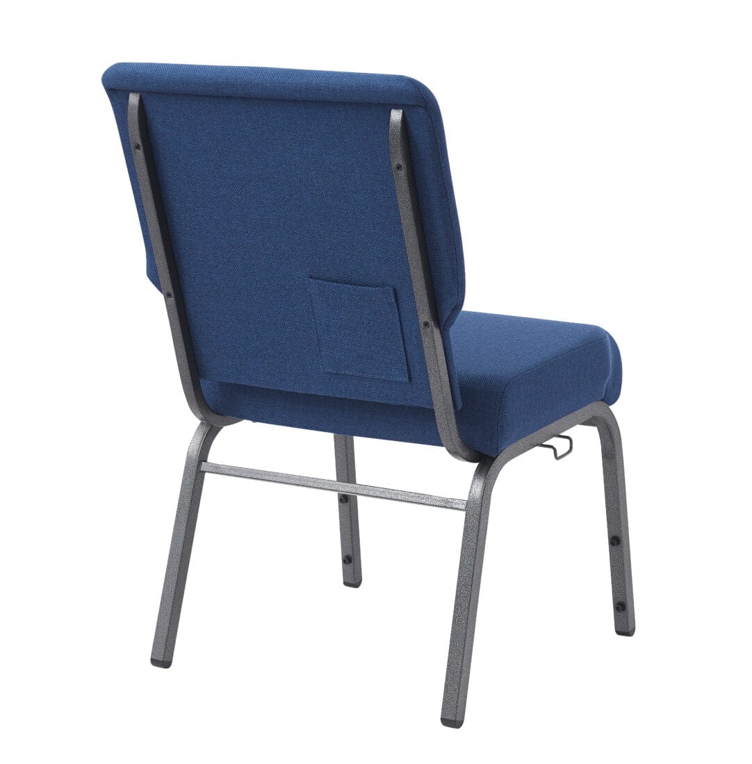 Chivari Indigo Fabric Church Chair with Cut-Away Back 20.5" Wide Silver Vein Steel Frame CH20IMSV-ZF-T