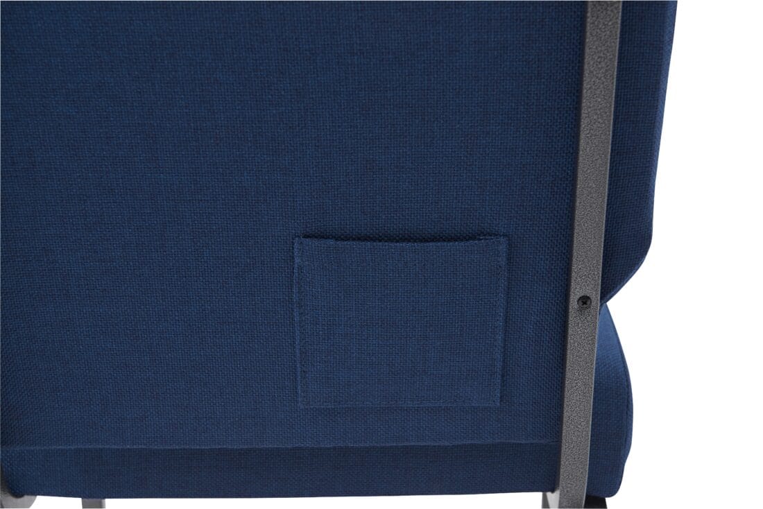Chivari Indigo Fabric Church Chair with Cut-Away Back 20.5" Wide Silver Vein Steel Frame CH20IMSV-ZF-T