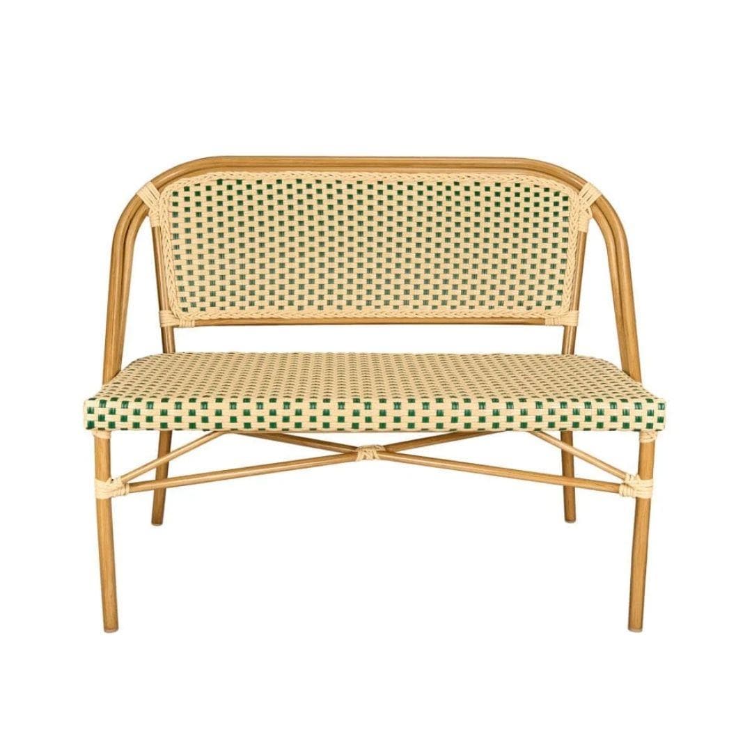 Toulouse Beige on Green French Bistro Set with 48x36" Table and 2 Benches FBK-BG-4836X2B