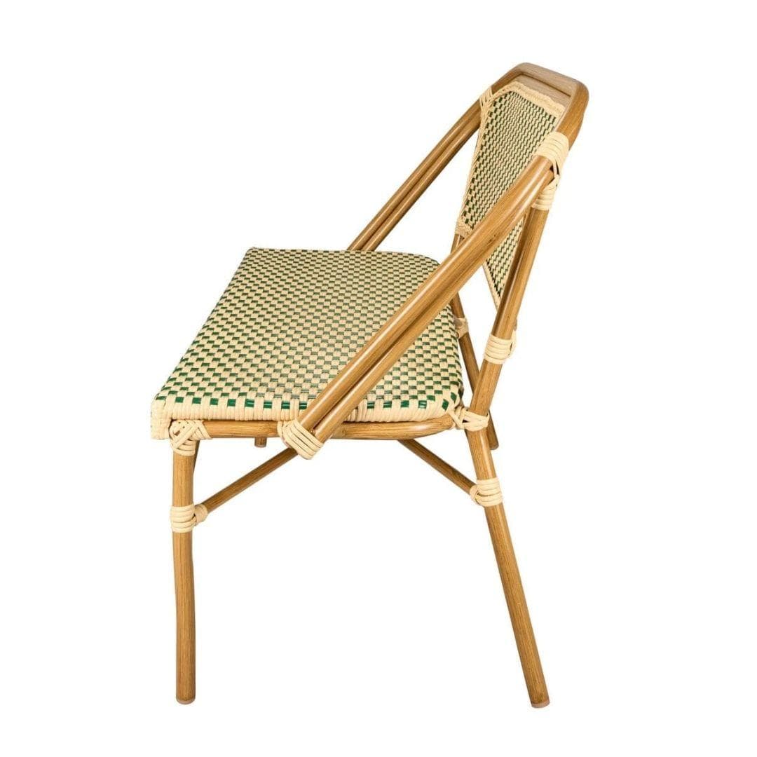 Toulouse Beige on Green French Bistro Set with 48x36" Table and 2 Benches FBK-BG-4836X2B