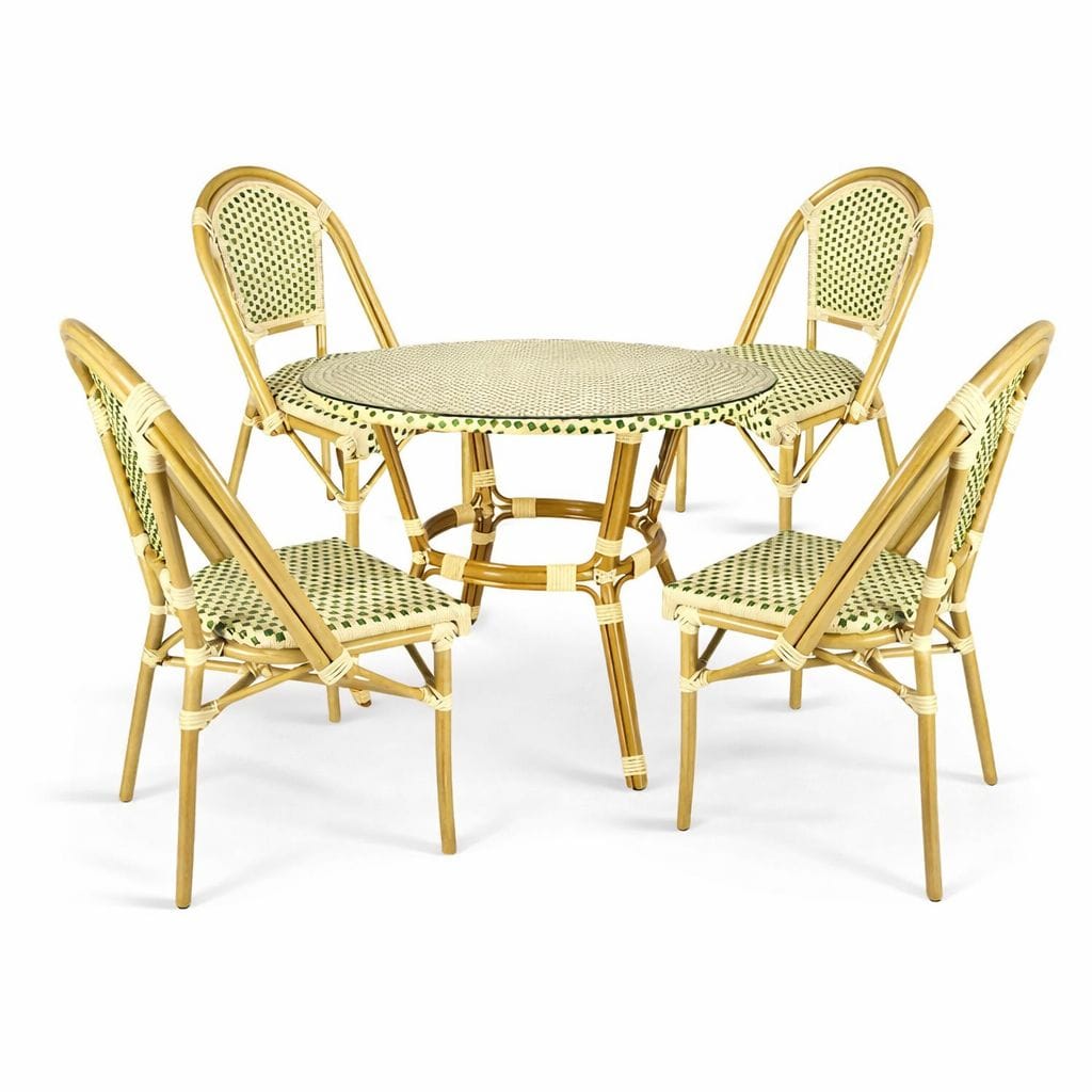 Toulouse Beige and Green French Bistro Set Includes 40" Table and 4 Chairs FBK-BG-W4-AX