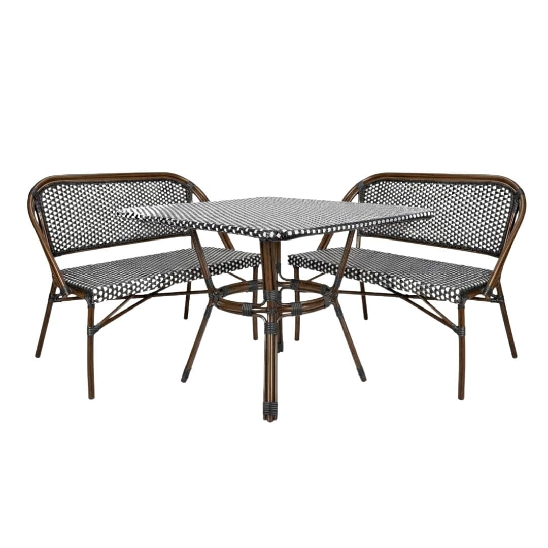 Toulouse Black on White French Bistro Set with 48x36" Table and 2 Benches FBK-BLA-4836X2B