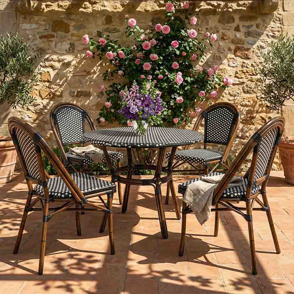 Toulouse Black and White French Bistro Set Includes 40" Table and 4 Chairs FBK-BLA-BLA4-AX