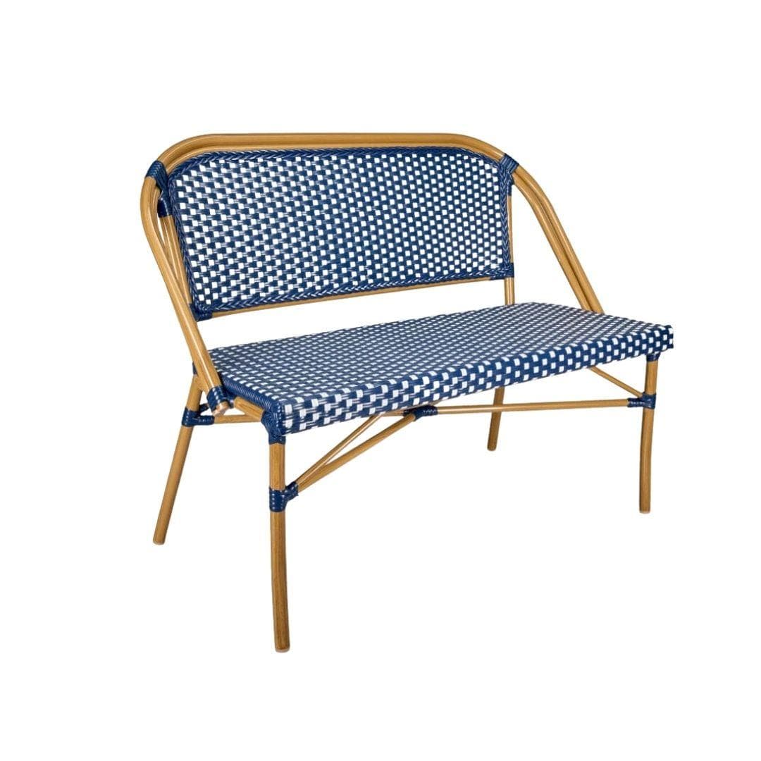 Toulouse Blue on White French Bistro Set with 48"x36" Table and 2 Benches FBK-BLU-4836X2B