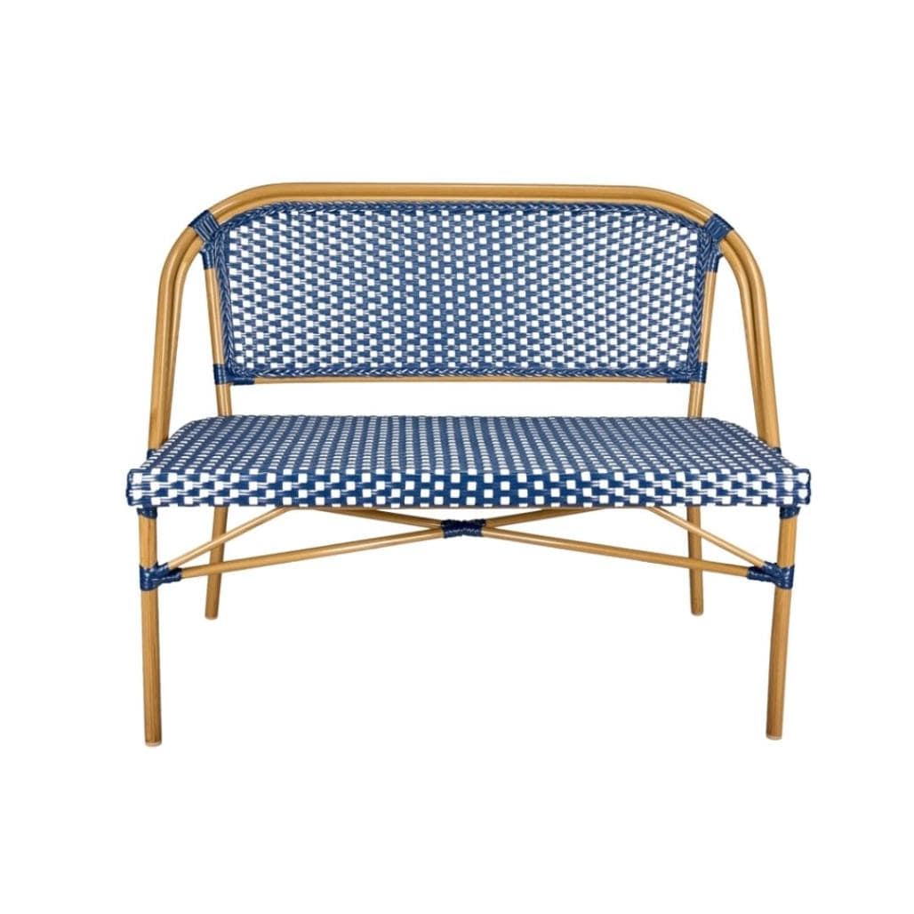 Toulouse Blue on White French Bistro Set with 48"x36" Table and 2 Benches FBK-BLU-4836X2B