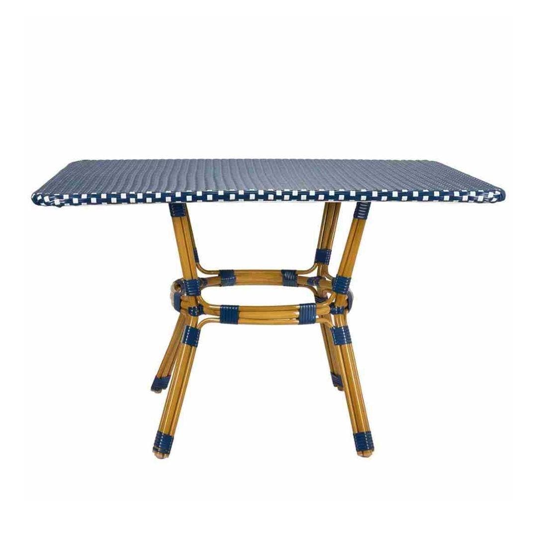 Toulouse Blue on White French Bistro Set with 48"x36" Table and 2 Benches FBK-BLU-4836X2B