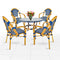 Chivari Blue and White French Bistro Set Includes 40" Table and 4 Chairs with Arms FBK-BLU-ABLU4-AX