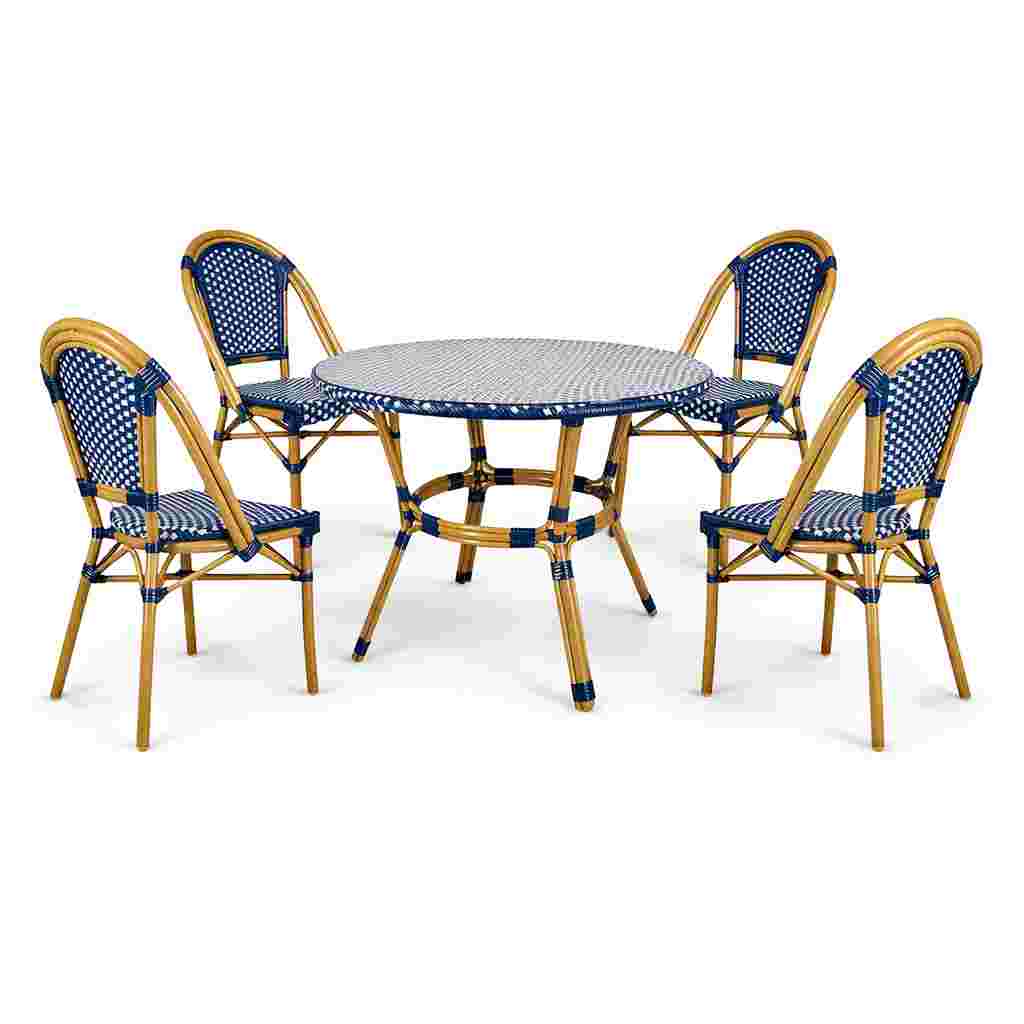 Toulouse Blue and White French Bistro Set Includes 40" Table and 4 Chairs FBK-BLU-BLU4-AX