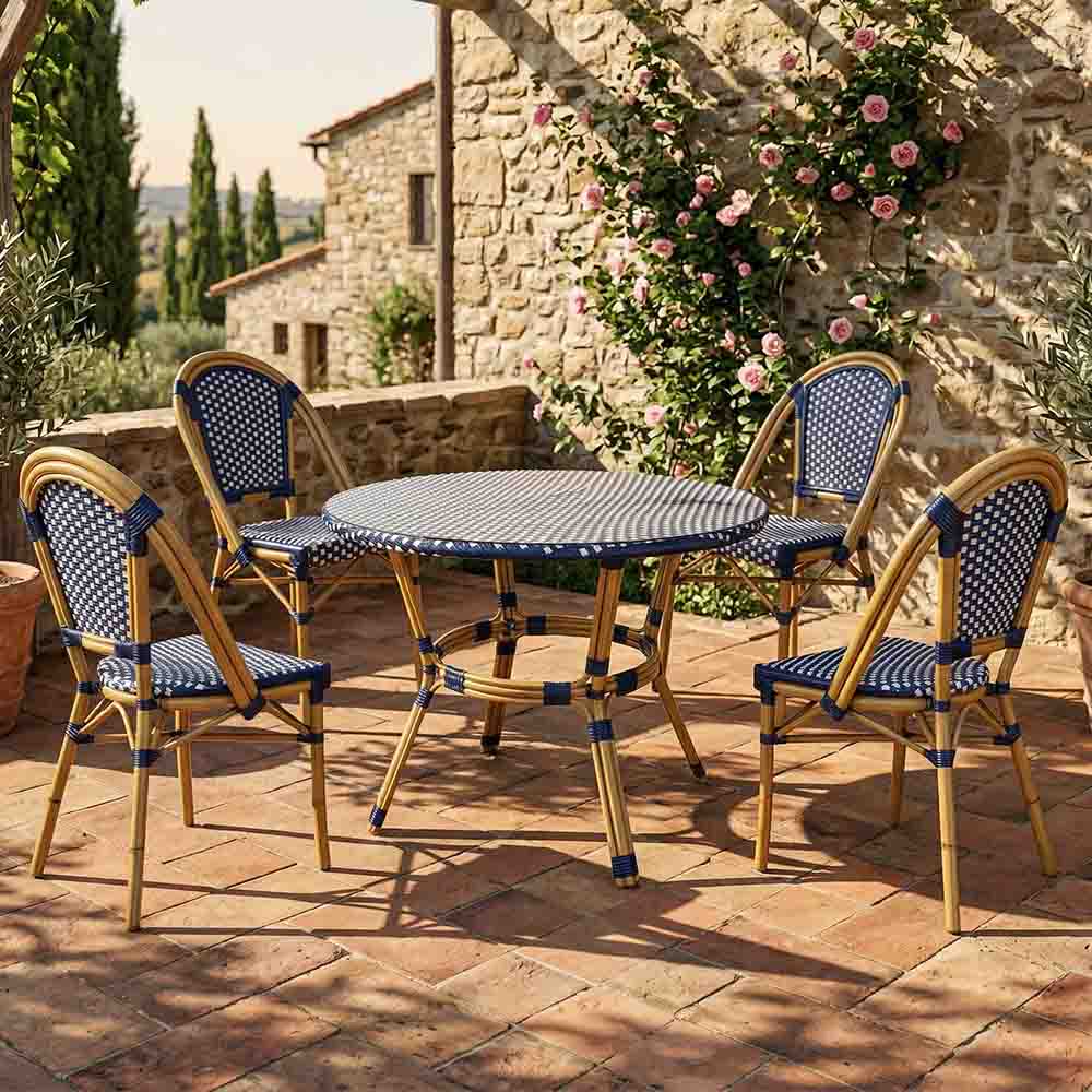 Toulouse Blue and White French Bistro Set Includes 40" Table and 4 Chairs FBK-BLU-BLU4-AX