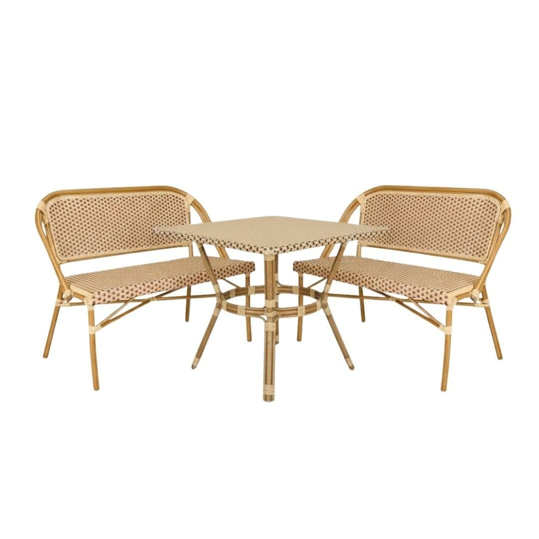 Toulouse Beige on Maroon French Bistro Set with 48"x36" Table and 2 Benches FBK-BM-4836X2B