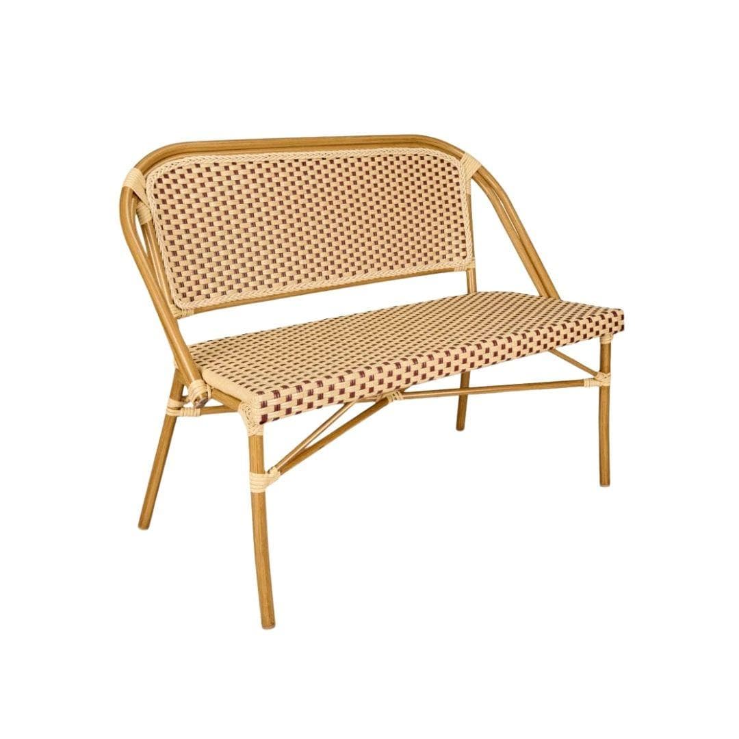 Toulouse Beige on Maroon French Bistro Set with 48"x36" Table and 2 Benches FBK-BM-4836X2B