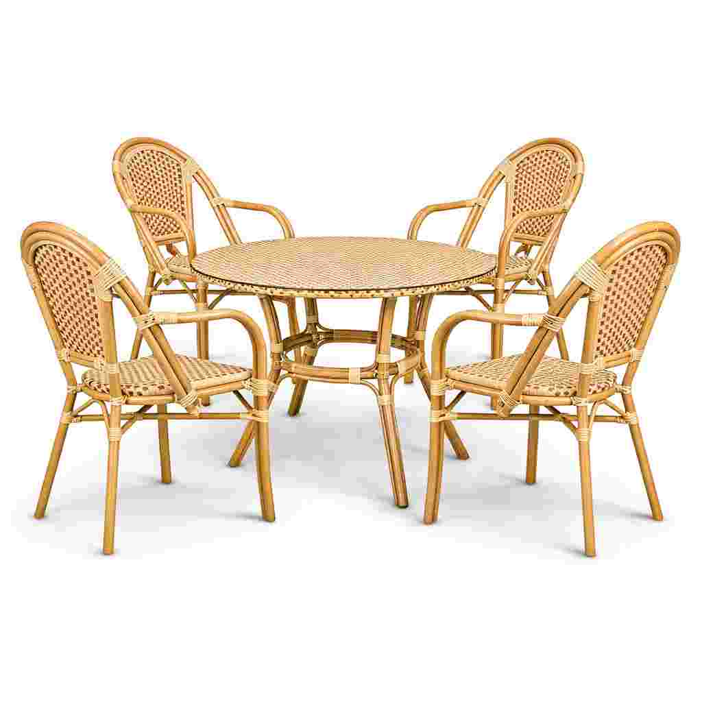 Toulouse Beige and Maroon French Bistro Set Includes 40" Table and 4 Chairs with Arms FBK-BM-AWM4-AX