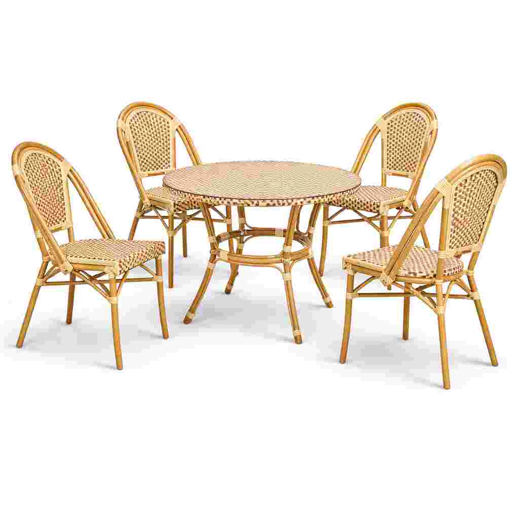 Toulouse Beige and Maroon French Bistro Set Includes 40" Table and 4 Chairs FBK-BM-WM4-AX