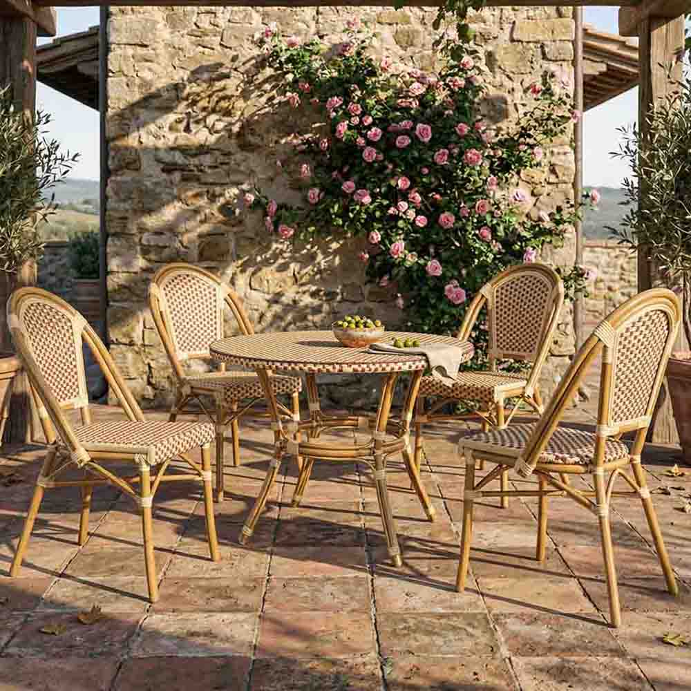 Toulouse Beige and Maroon French Bistro Set Includes 40