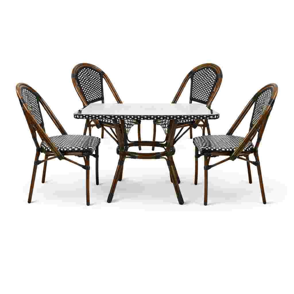 Toulouse Black and White French Bistro Set Includes 48" x 36" Table and 4 Chairs FBK-SQ-BLA-BLA4-AX