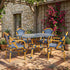 Toulouse Blue and White French Bistro Set Includes 48" x 36" Table and 4 Chairs with Arms FBK-SQ-BLU-ABLU4-AX