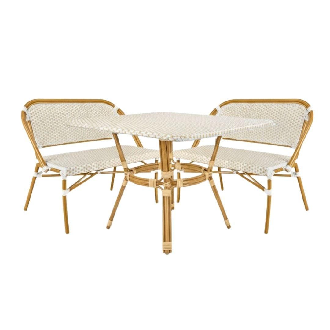Toulouse White on Beige French Bistro Set with 48"x36" Table and 2 Benches FBK-WB-4836X2B