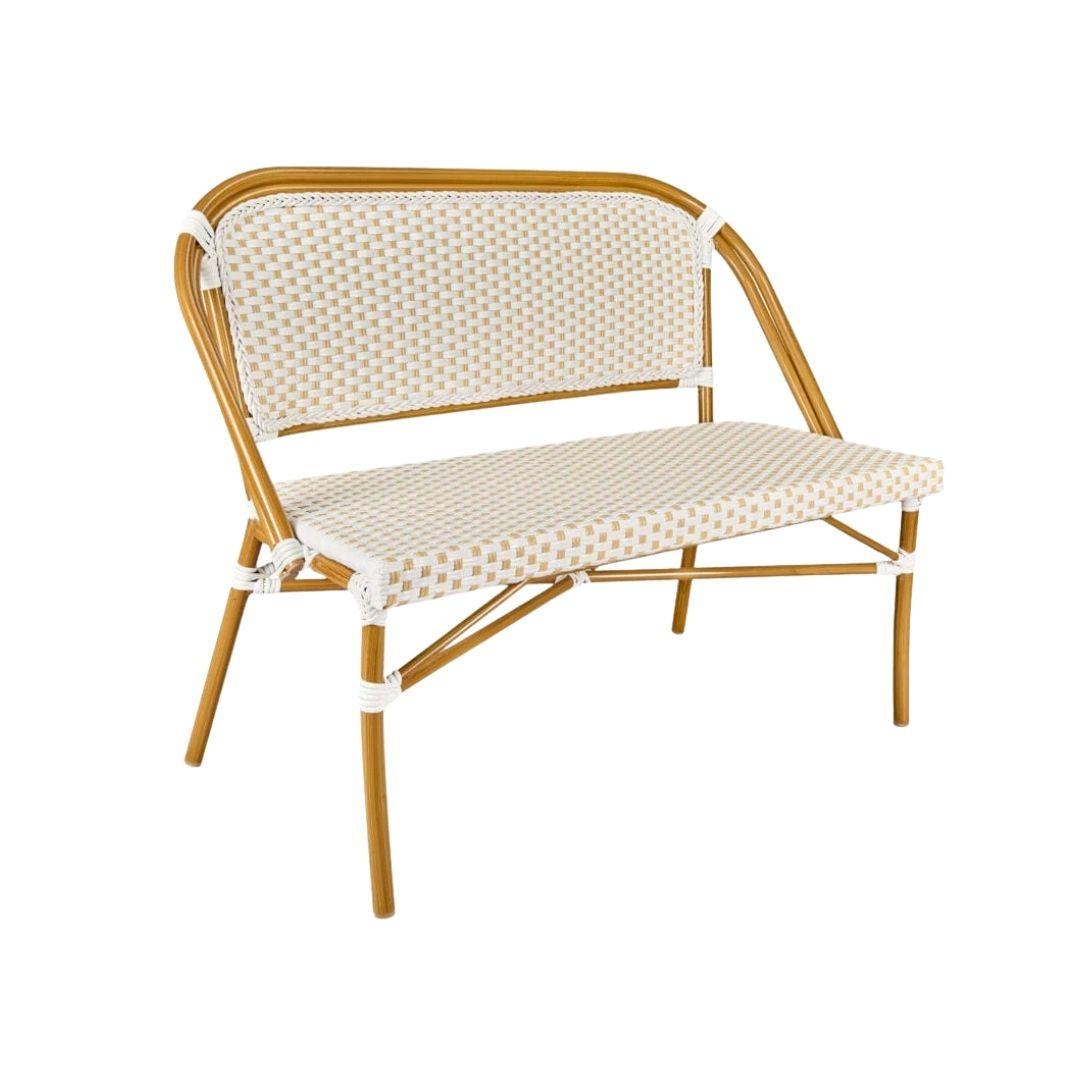 Toulouse White on Beige French Bistro Set with 48"x36" Table and 2 Benches FBK-WB-4836X2B