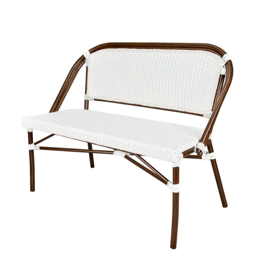 Toulouse White on White French Bistro Set with 48"x36" Table and 2 Benches FBK-WWD-4836X2B