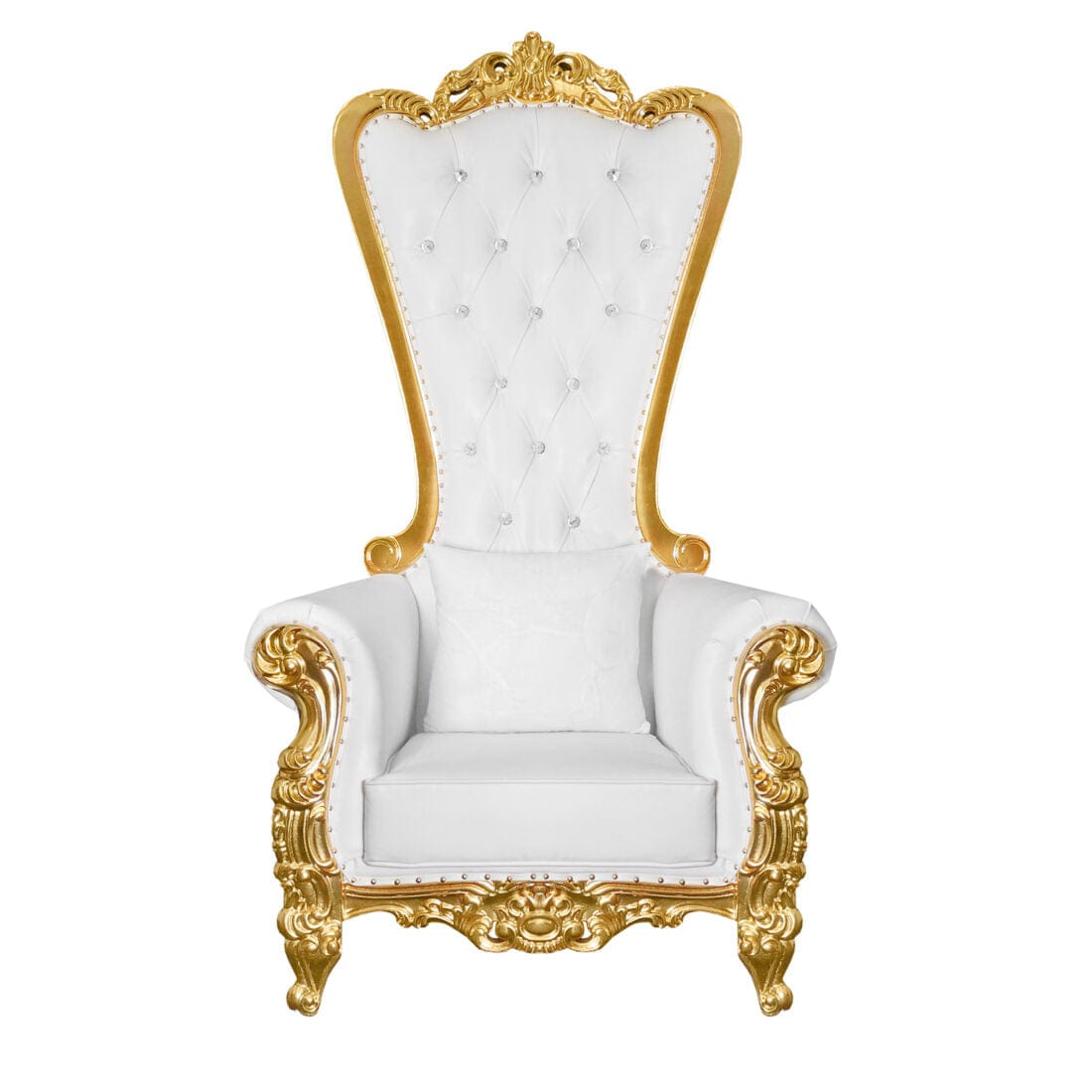 Chivari Throne Chair Wood Gold Frame White Vinyl Cushions CTWGW-ZG-T