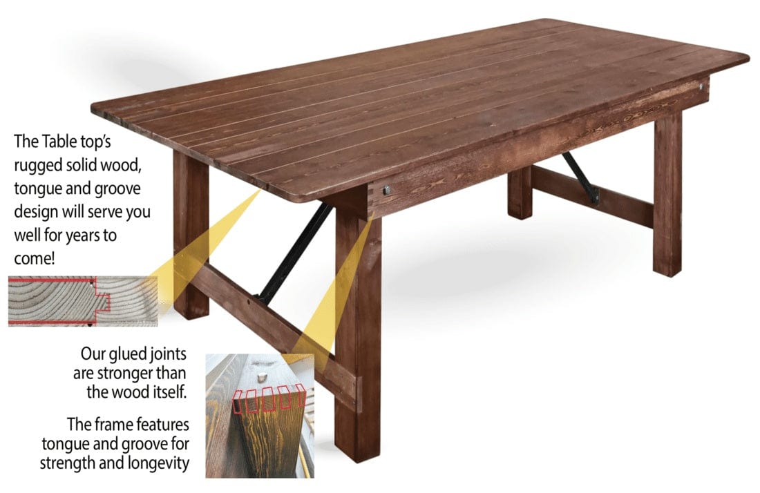 Chivari 96" x 40" (8 Foot) Fruitwood Rectangle Straight Leg Wood Farm Table TFARMRT9640-FRUITWOO-S-LEG-AX-T