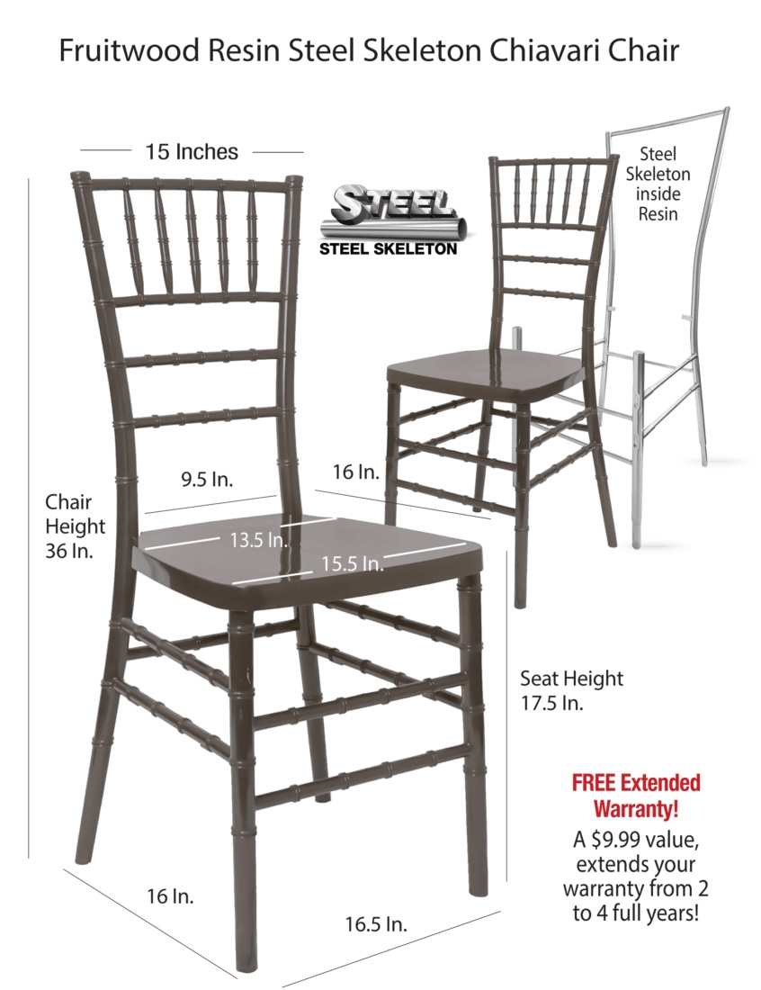 Chivari 100 Person Luxury Event Package:  Includes 100 Fruitwood Resin Steel Skeleton™ Chiavari Chairs Plus 10 Round 72